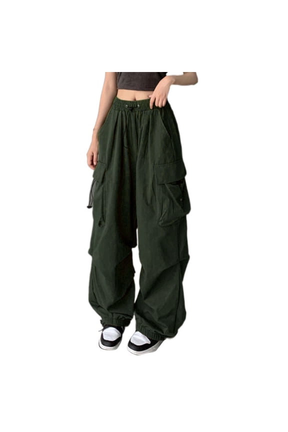 Wide Leg Pants for Womens Baggy Cargo Streetwear Hip Hop Joggers Sweatpants Drawstring Casual Loose Trousers Jogger Green