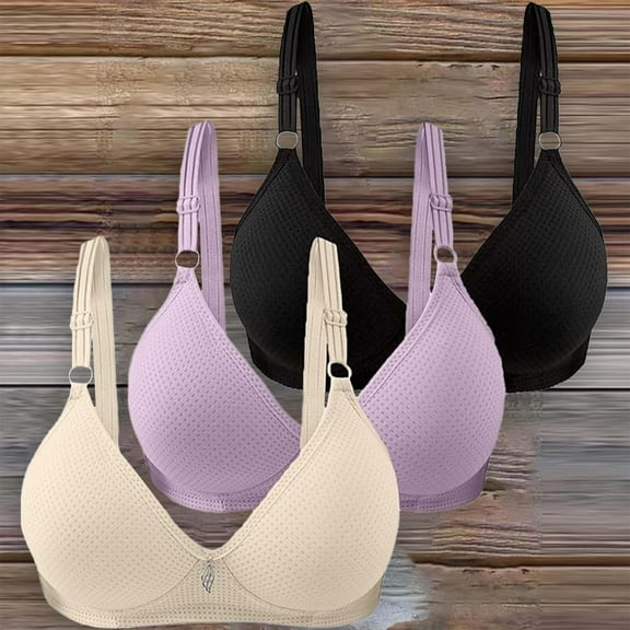 frariair Wireless Bras for Older Women 3 Pack Bras Sexy Up Solid Color Underwear Adjustable Breathable Comfort Support Anti Drop Bras