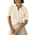 thumbnail image 1 of frariair Women Knit Pullover Sweater With Lapel Collar And Short Sleeve Casual V Neckline Top For Everyday Comfort Wear Beige L, 1 of 7