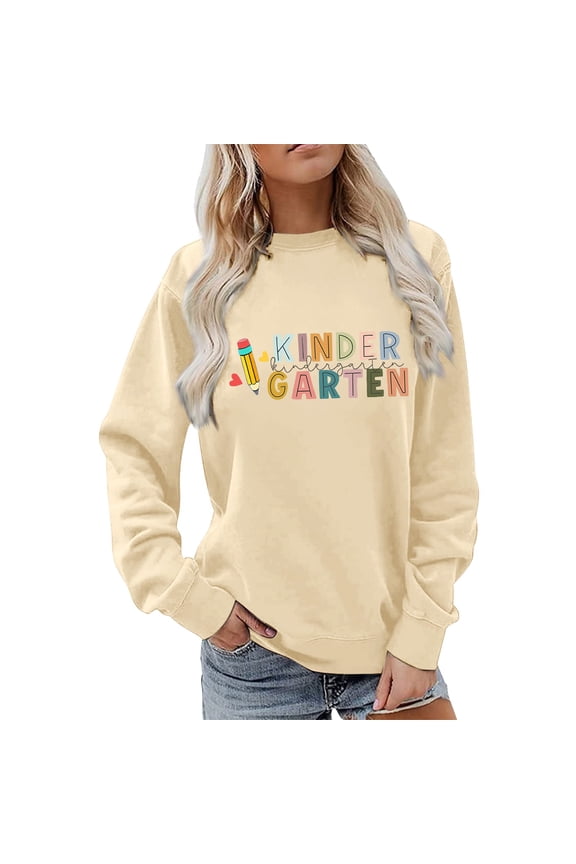 Women's Basic Hoodless Crewneck Sweatshirt Long Sleeve Casual Pullover Top With Printed Lettering For Everyday Wear Yellow XXL