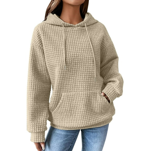 frariair Women's Basic Solid Color Pullover Hoodie Casual Long Sleeve Loose Fit Fleece Sweatshirt With Drawstring For Layering Beige M