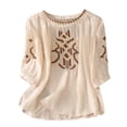 thumbnail image 1 of frariair Women's Boho Embroidered Cotton-Linen Blouse For Summer Vacations Beige, 1 of 9