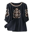 thumbnail image 1 of frariair Women's Boho Embroidered Cotton-Linen Blouse For Summer Vacations Navy, 1 of 9