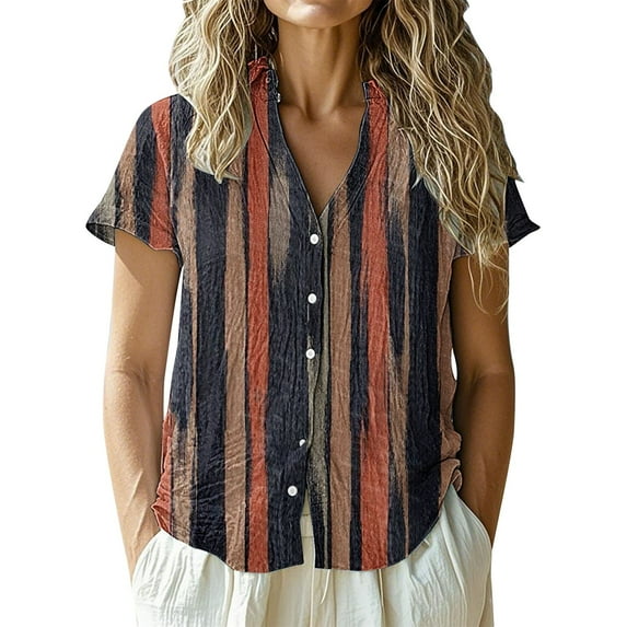 frariair Women's Breathable Linen Blend Short Sleeve Shirt For Casual Office & Spring Outings Brown