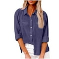 thumbnail image 1 of frariair Women's Button-Down Linen Blend Long Sleeve Blouse – V Neck Casual Tunic Top With Chest Pockets​ Navy, 1 of 8