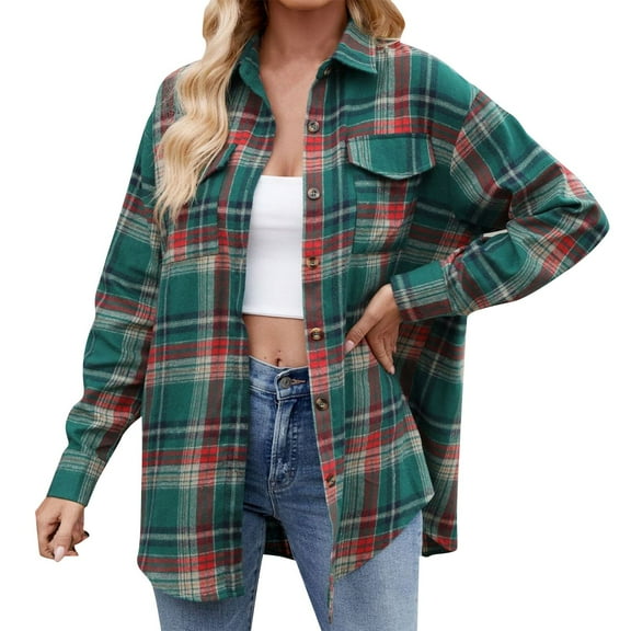 frariair Women's Casual Fashion Loose Plaid Pocket Button Shirt Autumn and Winter Womens Zip Up Jacket Fleece Hooded Jackets Oversized Trench Coat Cardigan Coat Outwear