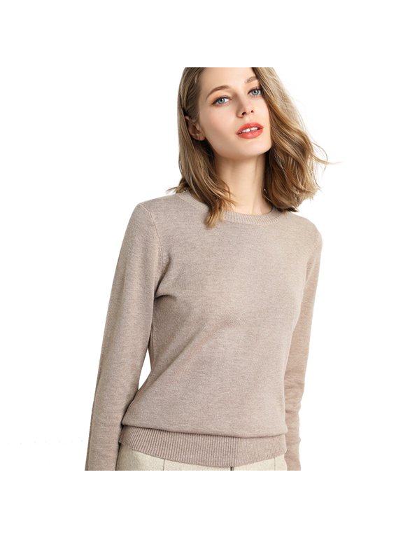 Women's Everyday Essential Knit Sweater Long Sleeve Crew Neck Pullover Lightweight Layering Top For All Season Comfort Khaki S