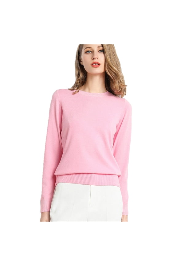 Women's Everyday Essential Knit Sweater Long Sleeve Crew Neck Pullover Lightweight Layering Top For All Season Comfort Pink L