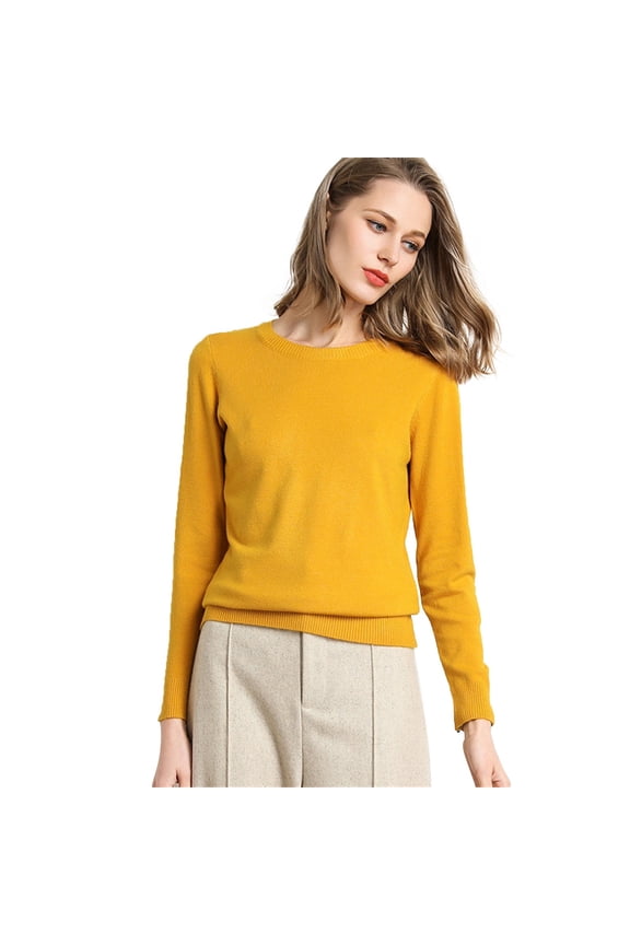Women's Everyday Essential Knit Sweater Long Sleeve Crew Neck Pullover Lightweight Layering Top For All Season Comfort Yellow L