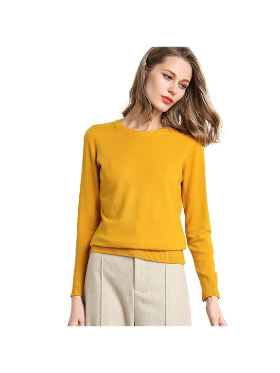 Women's Everyday Essential Knit Sweater Long Sleeve Crew Neck Pullover Lightweight Layering Top For All Season Comfort Yellow S