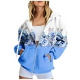 thumbnail image 1 of frariair Women's Floral Print Full Zip Hooded Jacket Long Sleeve Oversized Sweatshirt With Pockets For Fall Fashion Sky Blue L, 1 of 8