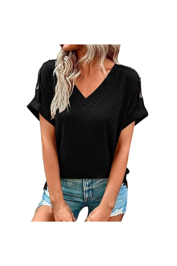 Women's Knot Front V-Neck Tee With Breathable Acrylic Blend Black