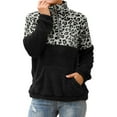thumbnail image 1 of frariair Women's Leopard Print Quarter Zip Fleece Pullover Sweatshirt Long Sleeve Thermal Lined Jacket With Kangaroo Pocket For Winter Grey M, 1 of 5