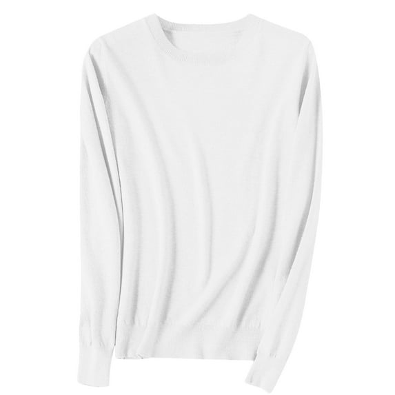 frariair Women's Lightweight Crew Neck Knitted Sweater Long Sleeve Soft Pullover Blouse For Everyday Casual Comfort White XL