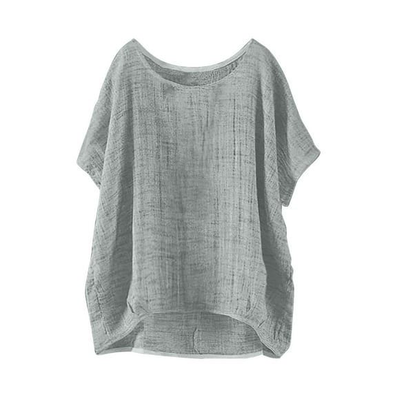 frariair Women's Lightweight Linen-Cotton Short Sleeve Blouse – Loose Fit Summer Casual Beach Top​ Grey