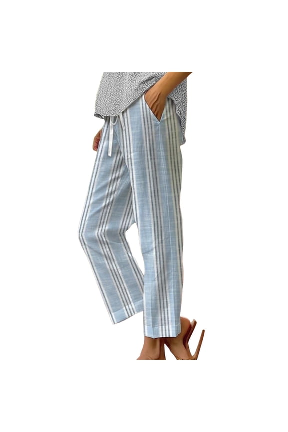 Women's Loose Fit Boho Palazzo Pants With Functional Cargo Pockets Sky Blue
