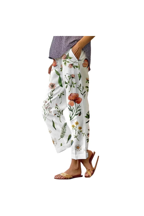 Women's Loose Fit Boho Palazzo Pants With Functional Cargo Pockets White