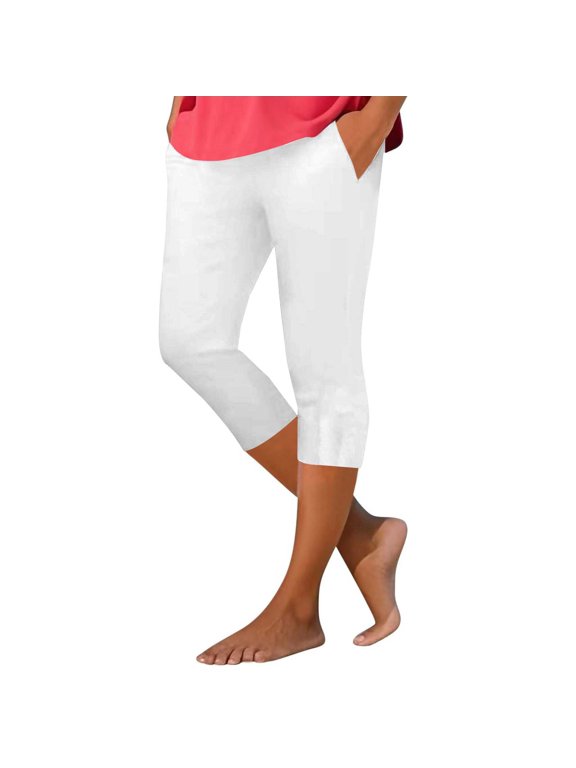 Women's Performance Yoga Pants With Side Pockets 7/8 Length Breathable Squat Proof Activewear For Pilates And Running White