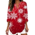 thumbnail image 1 of frariair ​Women's Retro Geometric Print Long Sleeve Shirt – Stretch Polyester Casual Tunic Top​ Red, 1 of 4