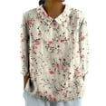 thumbnail image 1 of frariair Women's Retro Striped Lapel Button-Up Shirt With 3/31 Sleeve Design White, 1 of 4