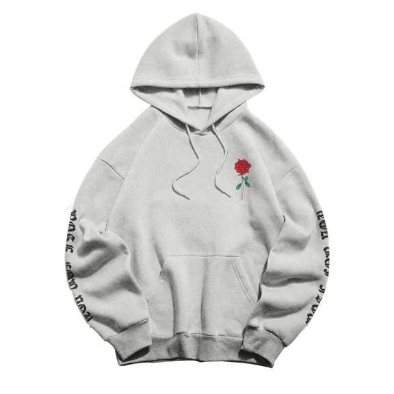 frariair Women's Rose for You Letter Rose Printed Long Sleeved Hoodie with Pockets Women S Sweatshirt Zip Hoodie Dress