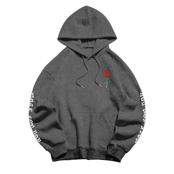 frariair Women's Rose for You Letter Rose Printed Long Sleeved Hoodie with Pockets Women S Sweatshirt Zip Hoodie Dress