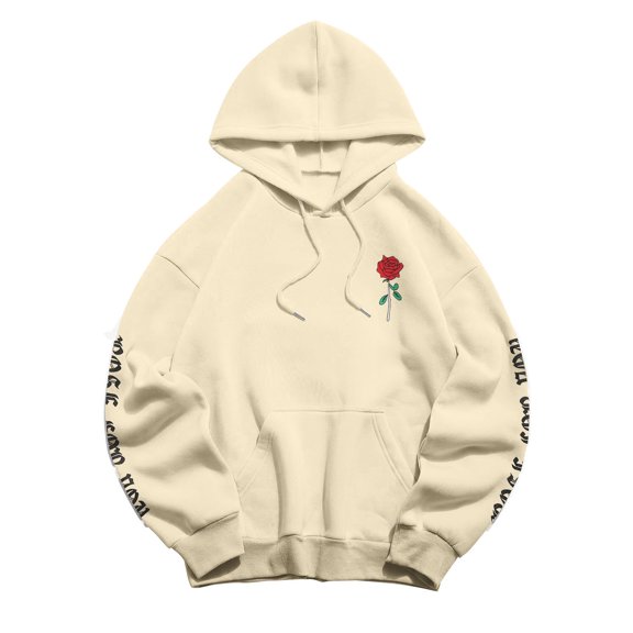 frariair Women's Rose for You Letter Rose Printed Long Sleeved Hoodie with Pockets Women S Sweatshirt Zip Hoodie Dress