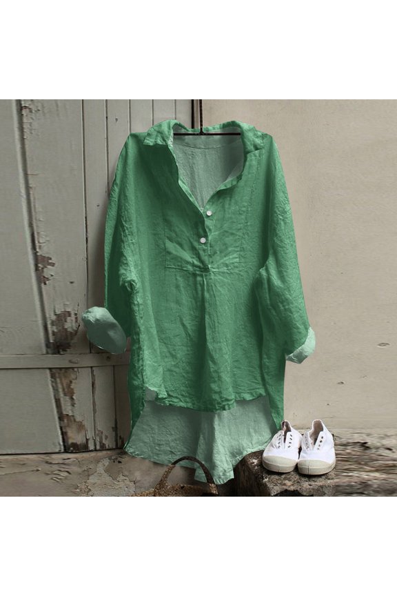 Women's Solid Color Blouse Featuring Functional Buttons Perfect For Smart Casual Environments And Seasonal Transition Army Green