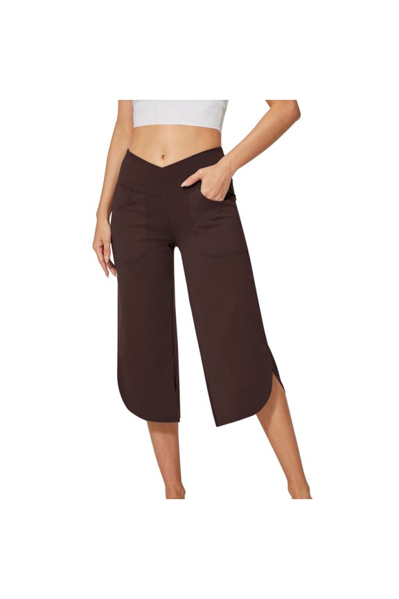 ​Women's Stretch Performance Capris With Flared Hem And Moisture Wicking Technology For Pilates And Running​ Brown