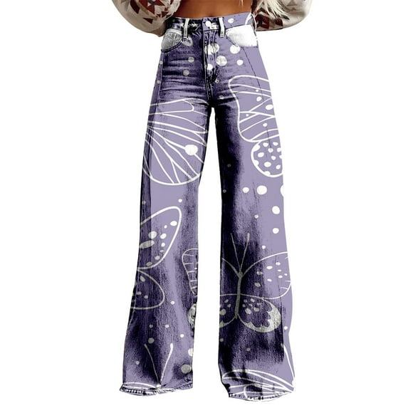 frariair Women's Wide Leg Pant Vintage Floral Print High Waisted Straight Stretch Pants With Pockets Relaxed Fit Trousers Women's Pants Women's Wide Leg Pants With Pockets
