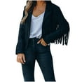 frariair Womens Fashion Soild Short Jackets Fringe Long Sleeve Slim