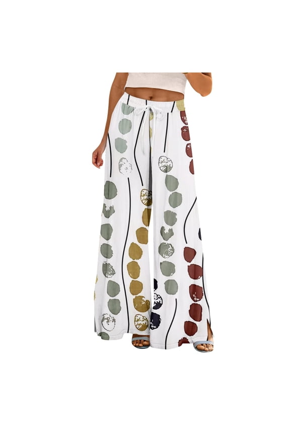 Womens Palazzo Dress Pants Flowy High Rise Comfort Trousers Petite Length Resort Vacation Beach Attire With Pockets White