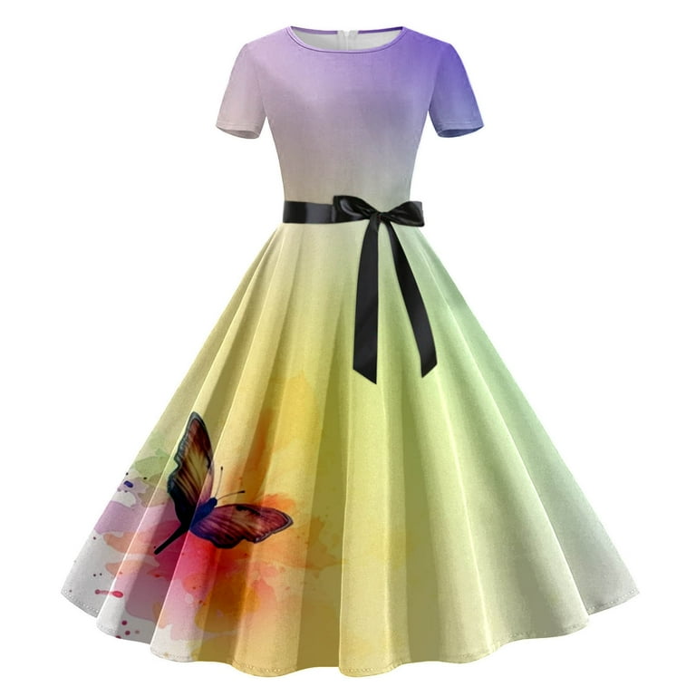 Vintage print a line high waisted dress hotsell