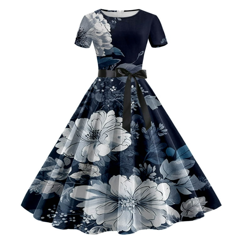 Vintage print a line high waisted dress deals