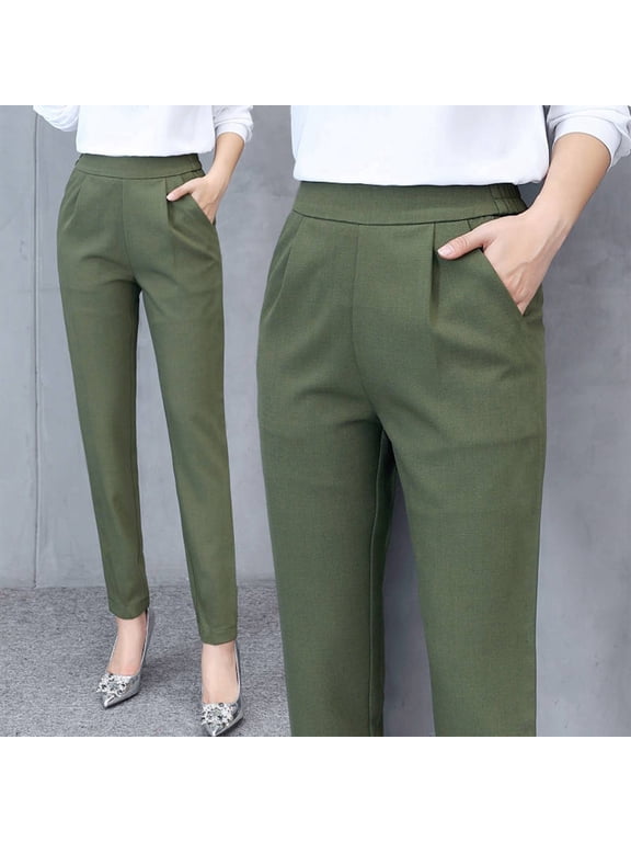 Work Pants for Women 2025 High Waist Stretch Athletic Workout Gym Yoga Pant Business Trousers Green 1 PC