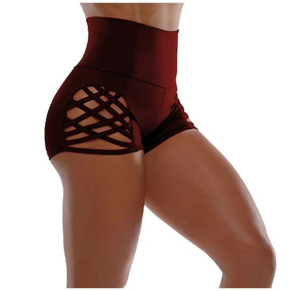 frariair Yoga Shorts for Women Buttocks High Waist Solid Color Bandage Sweatpants Wine