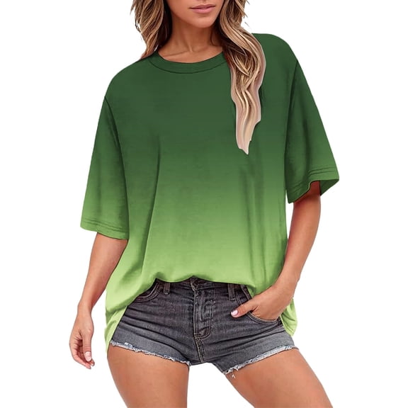 frariair women's t-shirts Summer Tops For Women Short Sleeve Crewneck Oversized T Shirts Trendy Solid/Flower Printed Beach Vacation Clothes Green