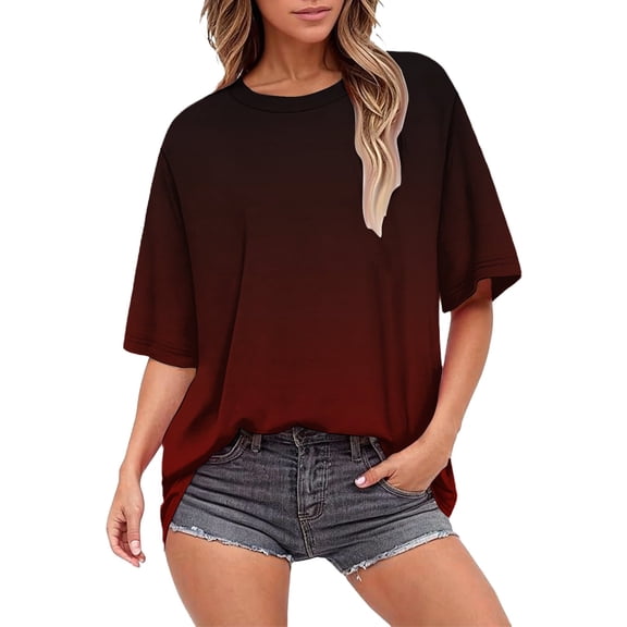 frariair women's t-shirts Summer Tops For Women Short Sleeve Crewneck Oversized T Shirts Trendy Solid/Flower Printed Beach Vacation Clothes Red