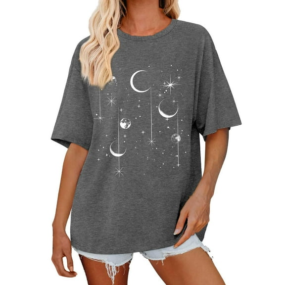 frariair women's t-shirts Women Flower Graphic Tees Short Sleeve Shirts 2025 Summer Casual Loose Fit Beach Tops Dark Gray