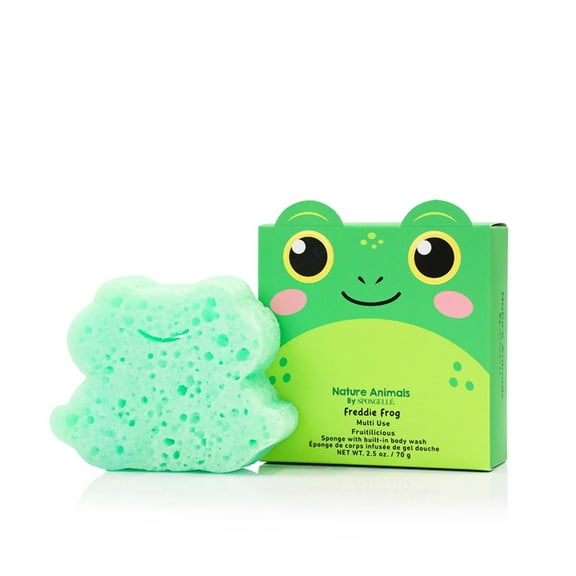 SPONGELLÉ Nature Animals, Kids Cleansing Sponge with Built-In Body Wash, Freddie Frog