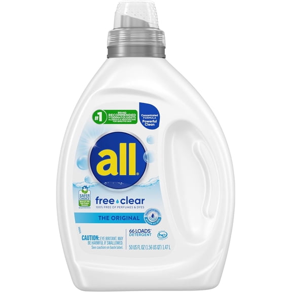 free clear, Original, Liquid Laundry Detergent for Sensitive Skin, Unscented and Hypoergenic, Concentrated, 50oz, 66 Loads