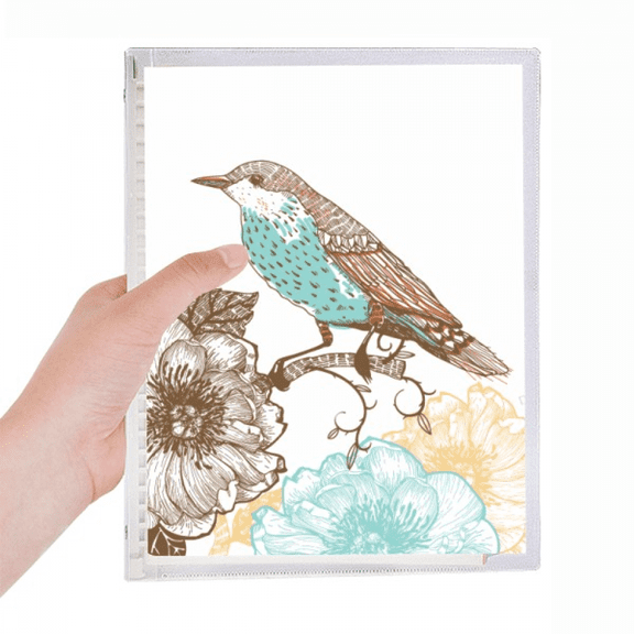 freehand sketch flower bird blue black notebook loose diary refillable journal statiry