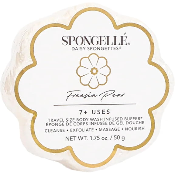 SPONGELLÉ Daisy Spongette Body Wash Infused Buffer Travel Soap Sponge, Freesia Pear, 1.75 oz