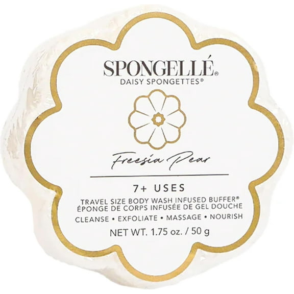 SPONGELLÉ Daisy Spongette Body Wash Infused Buffer Travel Soap Sponge, Freesia Pear, 1.75 oz