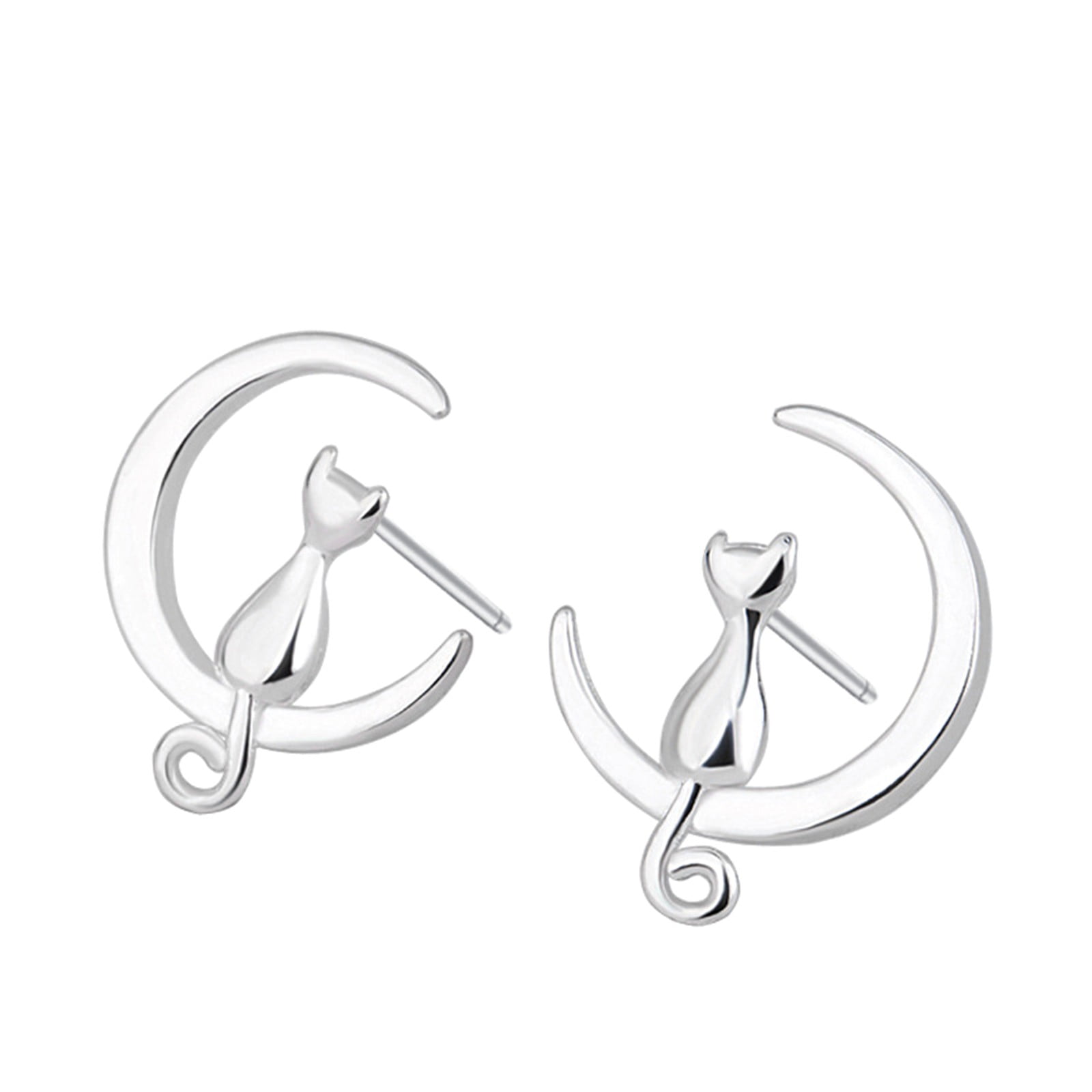 Cat on the Moon Sterling Silver Stud Earrings Cat on the Moon Sterling Silver Stud Earrings