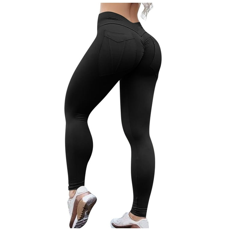 frehsky yoga pants ladies high waist fitness pants sports stretch yoga pants  with pockets yoga pants with pockets for women black 