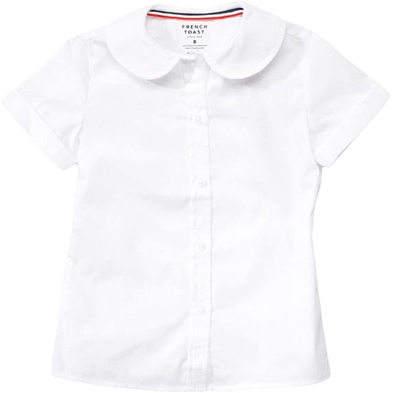 french toast girls 2t-4t short sleeve peter pan blouse (light blue 2t)