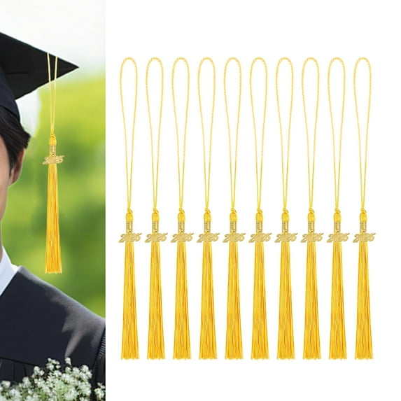 freneci 10 Pieces Graduation Tassels 2025 DIY Craft Decor Pendant Graduation Hat Tassels gold