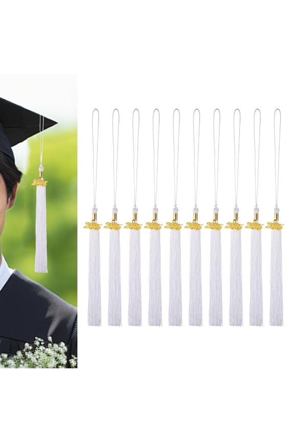 10 Pieces Graduation Tassels 2025 DIY Craft Decor Pendant Graduation Hat Tassels white