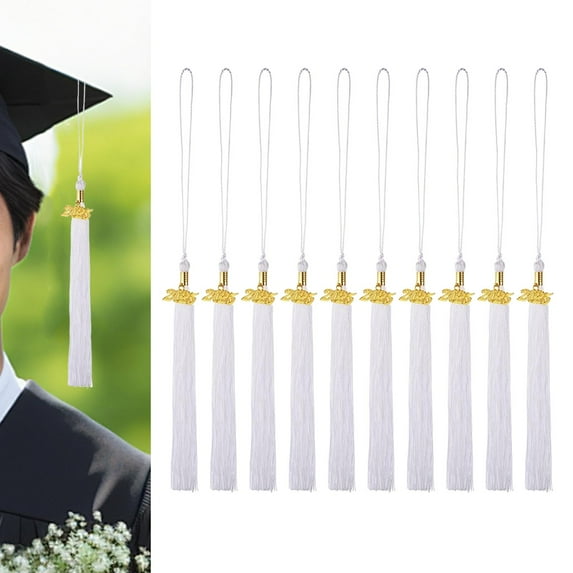 freneci 10 Pieces Graduation Tassels 2025 DIY Craft Decor Pendant Graduation Hat Tassels white